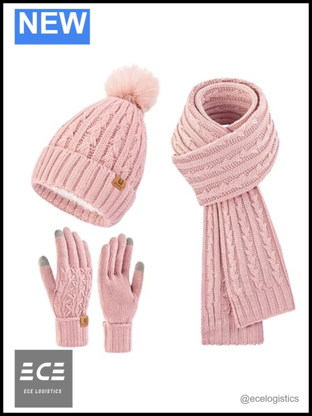 Winter Warm 3-in-1 Beanie Hat Long Scarf Touchscreen Gloves Set Fleece Lined